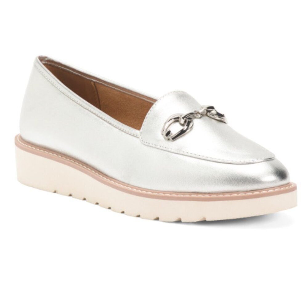 New NATURALIZER Leather Adiline Loafers Casual Shoes Silver 7.5 WideWidth
